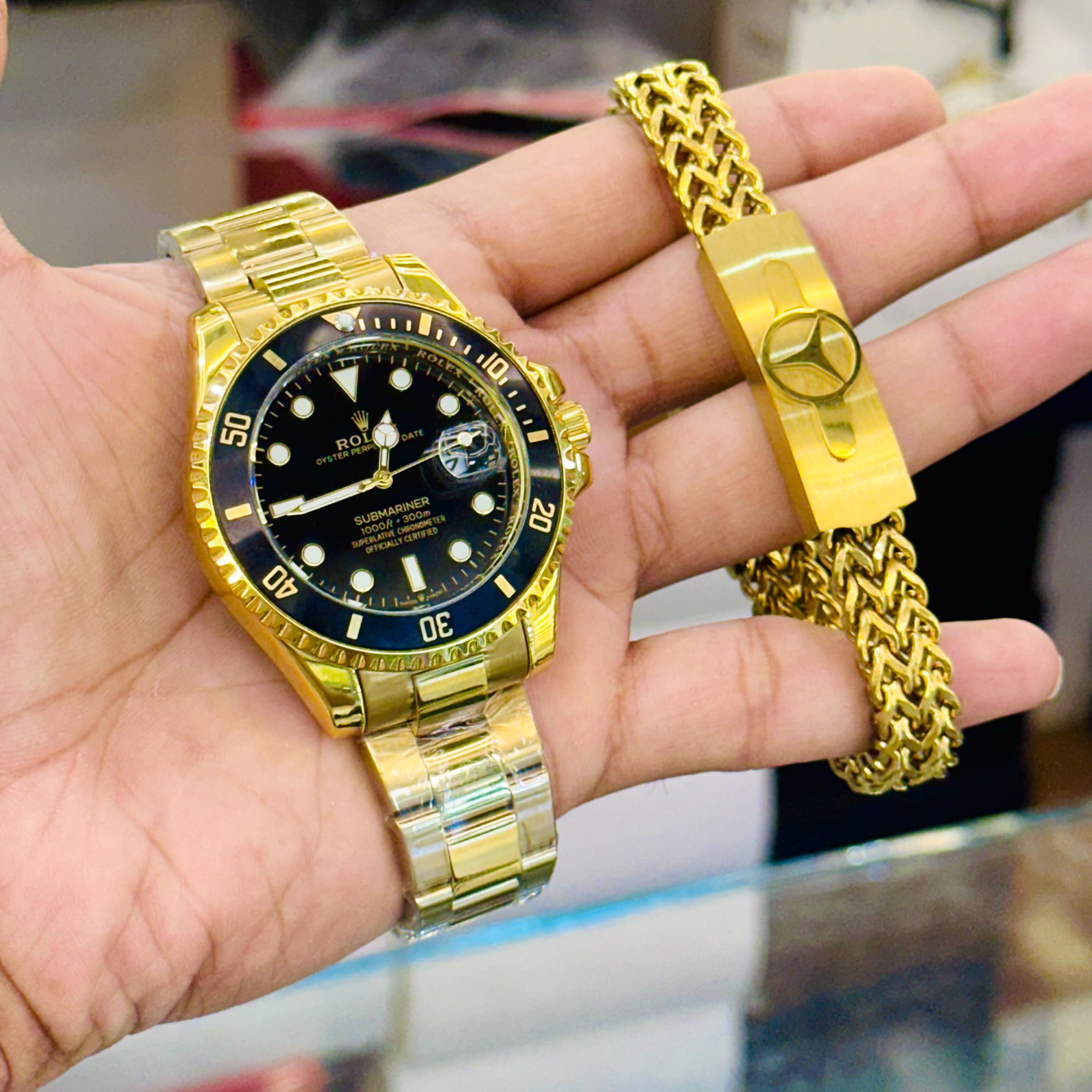 The Golden Black Submariner Watch And Bracelate